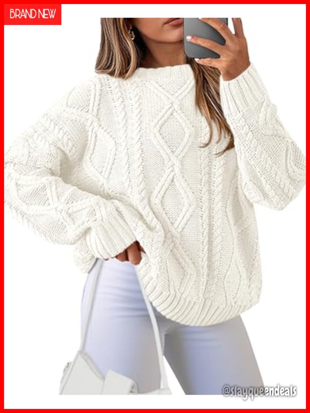 Women's Chunky Cable Knit Long Sleeve Pullover Sweater Crew Neck Loose Fit